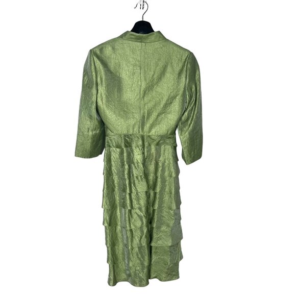Adrianna Papell Green Tiered Knee Length Formal Dress Bolero Jacket Set 6 - Picture 2 of 10